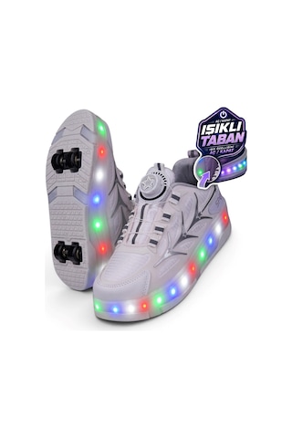 Nstil Unisex Yetişkin Çocuk Spor Ayakkabı Akıllı Bağcıklı Çıkarılabilen Patenli Işıklı Sneaker 003 Beyaz