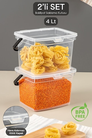 2 Parça Deterjan , Un Ve Bakliyat Saklama Kabı-erzak Saklama Kutusu Şeffaf 2 X 4 Lt Şeffaf