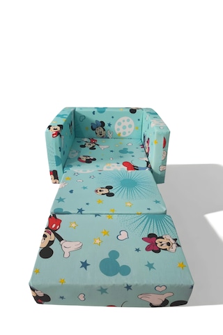 Katlanır Yer Yatağı - Çocuk Koltuğu - Bebek Yatağı 0-5 Yaş Turkuaz Fare Figürlü