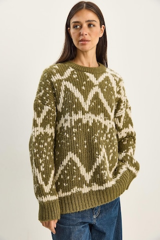 Shade Kadın Desenli Bisiklet Yaka Oversize Triko Kazak 60283826 - Çağla Yeşili Çok renkli