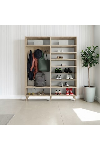 Alara Tamamı Mdf Aynalı Portmanto Vestiyer Ayakkabılık Meşe 140 Cm - M2