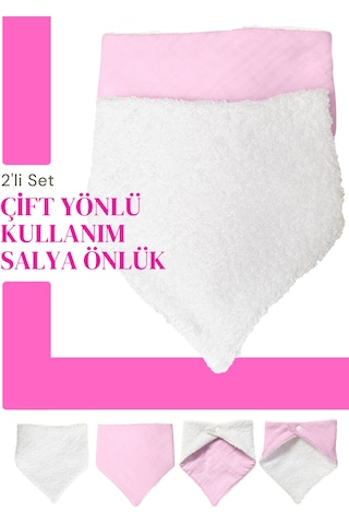Bebek Ağız Bezi Salya Önlüğü Fular Çok Amaç 2'li P-byz Pembe - Beyaz
