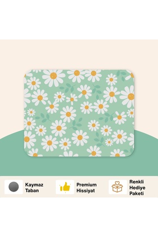 Tabloe Papatya Desenli Kaydırmaz Mouse Pad - 23x19 Cm - Kaydırmaz Tabanlı Kaliteli Mousepad Çok Renkli