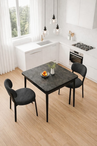 Renlife Ahşap Mutfak Masası Takımı Metal Ayaklı 2 Adet Antrasit Sandalye 70x70 Masa 2antasit Aris Aris - 2 Antrasit Vivo