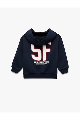 Koton Şardonlu Uzun Kollu Kanguru Cepli Baskılı Kapüşonlu Sweatshirt Lacivert 6wmb10123tk Lacivert