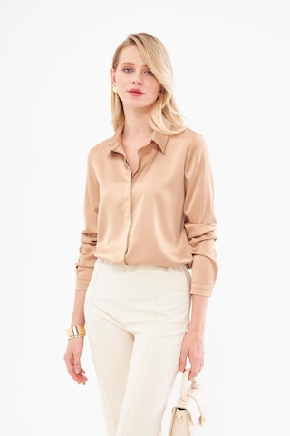 Klasik Saten Gömlek Vizon Vizon