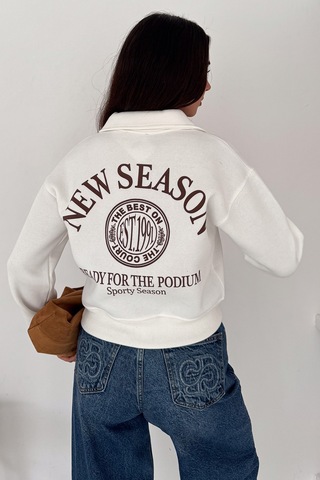 Noa & Noa Kadın Baskılı Oversize Sweatshirt Sporty Season 1992 Beyaz