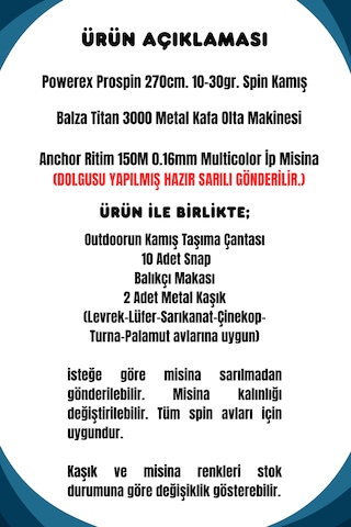 Powerex Prospin 270cm 10-30gr Balza Titan 3000 Metal Kafa Spin Olta Seti 1