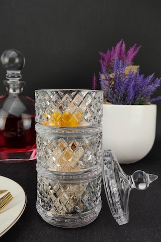 Digithome Ayaklı 3 Katlı Cam Sunumluk Kurabiyelik Ve Şekerlik 21 Cm Ku.mkz.003