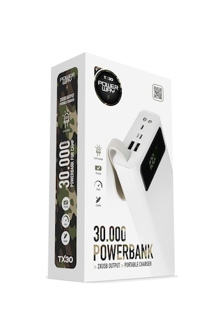 Powerway TX30 Beyaz 30.000 mAh Led Işıklı Powerbank