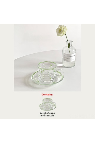 Kosona Yeşil Zambak Desenli 301-400ml Cam Bardak: Fransız Stili下午茶, Kafe Ve Çay İçin, Kaliteli Materyal, Moda Tasarım