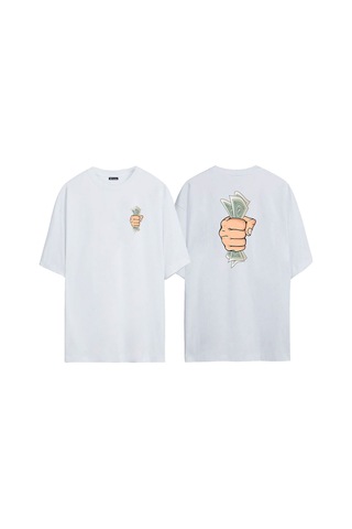 Thewert Unisex Doları Banknot İllüstrasyon Ön Arka Baskılı Beyaz Oversize T-shirt