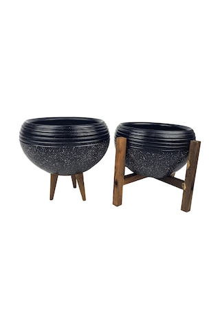 Bitki Tasarımı Ev Dekorasyon Siyah Granit Küp Aranjman Saksı Saksılık Salon Çiçeklik İkili Set 3 Ayaklı-4 Ayaklı 19 CM