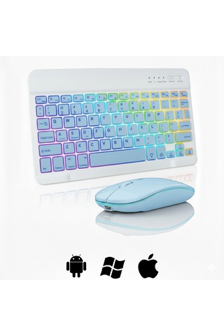 Microcase Rgb Tablet Ve Telefonlar İçin Türkçe Bluetooth Klavye Ve Mouse Set - Al7815 Mavi