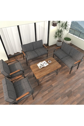 Mygusi Hayal Balkon Bahçe Cafe - Metal Kanepe Koltuk Takımı - 2+2+1+1+masali Koyugri Koyu Gri