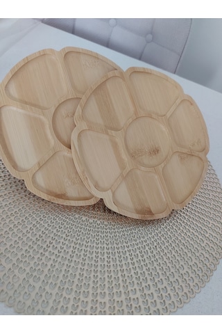 1 Adet Bölmeli Ahşap Sunumluk Çerezlik,kahvaltılık,bambu 20 20 Cm Şeffaf - Altın
