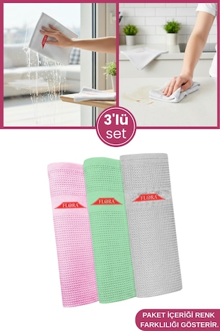 3 Adet Mikrofiber Cam Ve Yüzey Temizlik Bezi, Islak Kuru Kullanım Leke Bırakmaz Yıkanabilir 40x60cm Çok Renkli