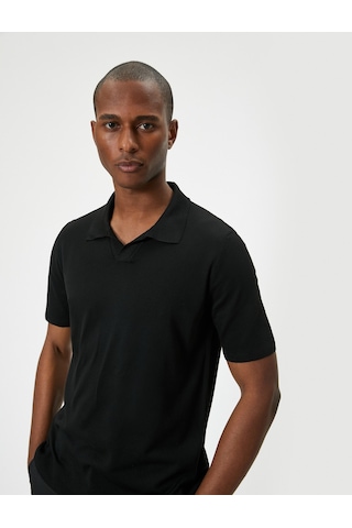Koton Polo Yaka İnce Triko Tişört Slim Fit Kısa Kollu Kırçıllı Siyah 4sam70008ht Siyah