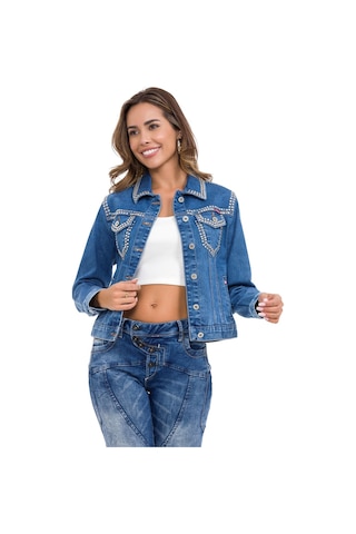 Wj213 Kadın Gümüş İşlemeli Denim Ceket 001