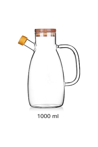 Yağdanlık 1000 Ml Bambu Kapaklı Borosilikat Cam Yağlık Sirkelik Şişesi Master Vakumlu Sosluk