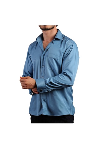 Turkuaz Mavi Büyük Beden Rahat Kesim Micro Kumaş Kol Düğmeli Regular Fit Erkek Gömlek - 190-18 001