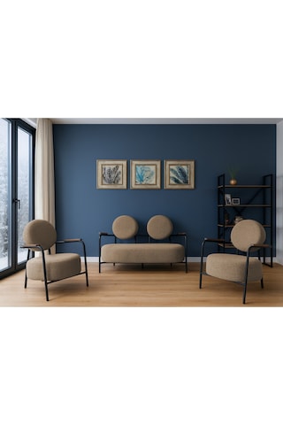 Venüs Modern Koltuk Takımı Buklet Kumaş Ofis Ve Ev Kullanımı Açık Kahve Açık Kahve