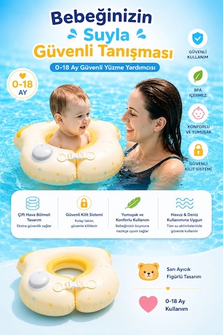 Bebek Can Simidi - Şişme Ayıcık Sarı - 0-18 Ay Güvenli Yüzme Yardımcısı Ar002