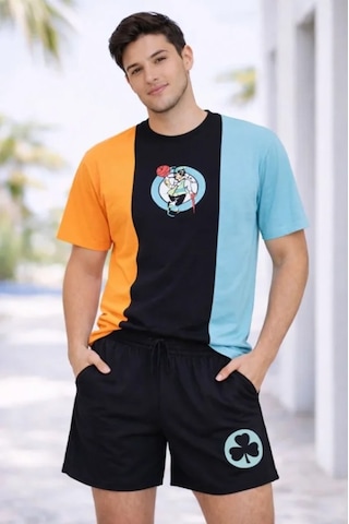 Efnaz Style Erkek Nakışlı Tişört Şort İkili Takım Oversize Yazlık Kombin - Çok Renkli Çokrenkli