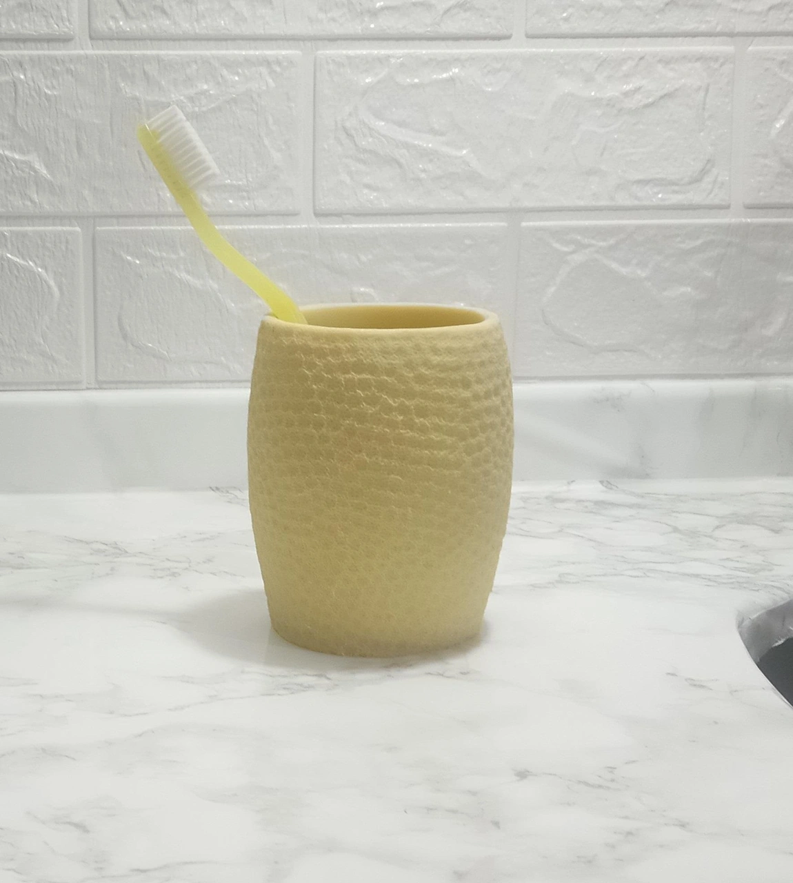 2 Adet Diş Fırçalık,macunluk Sarı Petek Desenli Poliresin 8x8x10cm 400ml Banyo Seti Çok Renkli