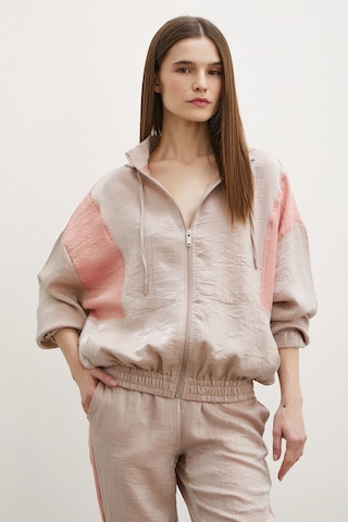 Fermuarlı Garnili Sweatshirt Bej Bej