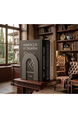 Dekoratif Metal Kitap Tutucu 2 Li Set Kitaplık Düzenleyici Aksesuar Siyah Kitap Düzenleyici