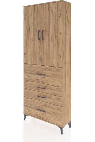 Arges Dolap 3 Raflı 4 Çekmeceli 2 Kapaklı 88x30x221 Çam-çam Çam