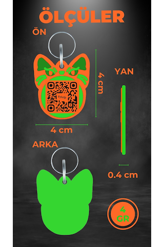 Petjoo 1.Bastet Yeşil-Turuncu Qr'lı Kedi Künyesi
