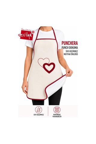 Punchera 2li Paket Punch Nakışlı Sıvı Su Geçirmez Mutfak Önlüğü Kalp