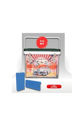 Buzluk Termos Set-20 Lt Kumaş Buzluk Termos 1029 Cooler Box +2 Adet K-250 Buz Aküsü Kırmızı - Pembe