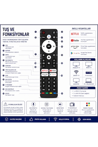 Arçelik 0022-v Ses Komutlu Smart Tv Kumandası