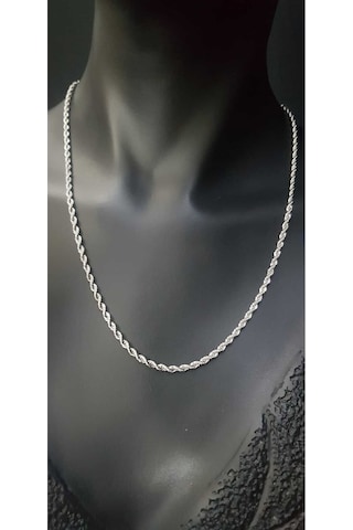 2.5 Mm Unisex Vip Paslanmaz Çelik Burgu Halat Beyaz Renk Kolye Siyah