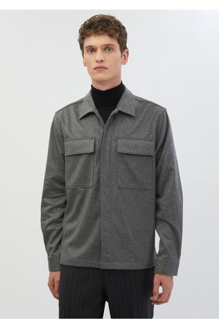 Ramsey Gri Düz Regular Fit Uzun Dokuma %100 Kaşmir Overshirt gri grey