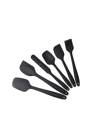 Siyah Wıkhostar 6 Parça Silikon Spatula Seti Gıda Sınıfı Yapışmaz Isıya Dayanıklı Spatula Turner Pişirme Pişirme Karıştırma Pişirme Araçları