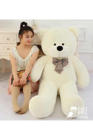 130 Cm Papyonlu Sevimli Peluş Ayı - Sevgiliye Özel Hediye Beyaz