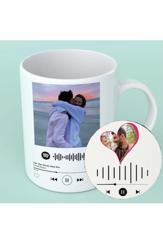 Spotify Kodlu Kişiye Özel Kupa Bardak Ve Altlıgı 07 Beyaz