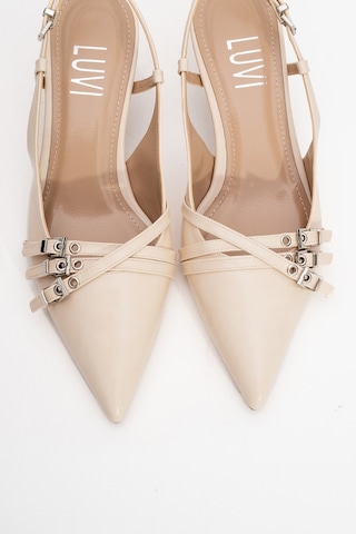 Luvishoes Luvi Shoes Woss Bej Cilt Kemer Detaylı Kadın Topuklu Ayakkabı BEJ CILT Bej