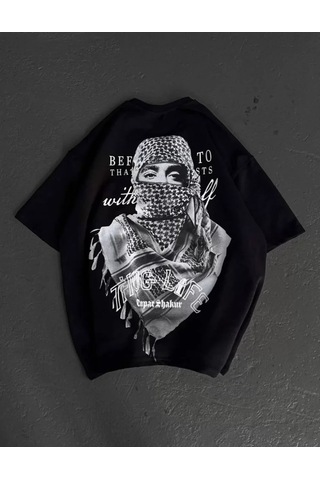 Modi Unisex Baskılı Oversize T-shirt - Siyah - Mymg98300