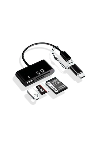 Alfais 5256 Type-C Micro Usb Sd Micrsd Kart Okuyucu Otg Çevirici Kablo