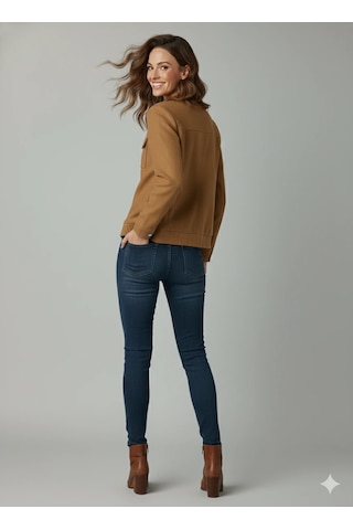 Kadın Taba Zarif Kısa Ceket Toka Detaylı Dik Yaka Cepli Süet/kaşe Baharlık Ceket Taba