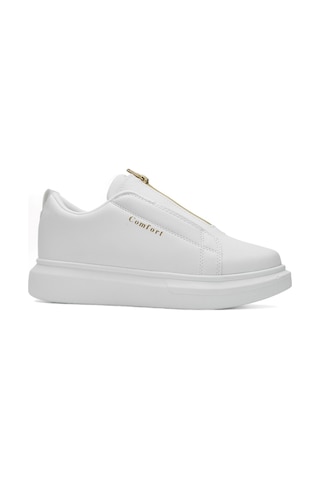Günlük Erkek Casual Lastikli Kalın Yüksek Topuklu Desenli Taban Oval Burun Sneaker Spor Ayakkabı 111 Beyaz
