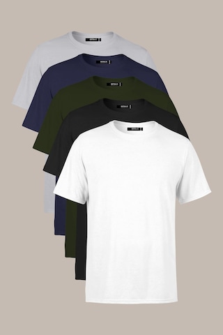 Erkek Çok Renkli %100 Pamuk T- Shirt Regular Fit Rahat Kesim Bisiklet Yaka 5'li Basic Tişört Paketi Haki