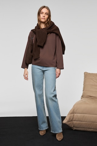 Grımelange Basıl Kadını Oversize %100 Organik Pamuk Örme Uzun Kol Koyu Kahverengi T-shirt Koyu Kahverengi