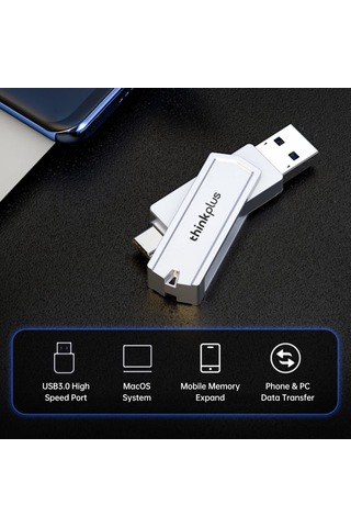 Yaozixa Thinkplus Tpcu301plus 32gb Çift Portlu Usb 3.0+type-c Bellek: Telefon-bilgisayar Uyumlu, Çelik Kasa, Plug&play