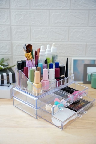 Vivart 3 Katlı Özel Tasarım Çekmece Modul Makyaj Organizer Kozmetik Kalemlik Düzenleyeci Şeffaf Beyaz